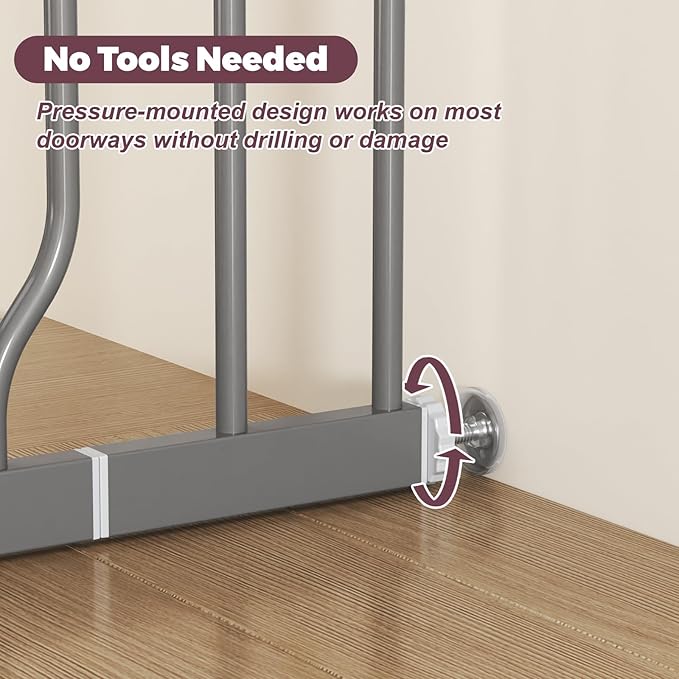 29"-40" Baby Gate for Stairs, Auto Close Stroller Friendly Dog Gate Indoor for Doorways, Pressure Mounted Baby Gate, Easy Walk Through Gate for Children & Pets, Grey-PurrikoPets