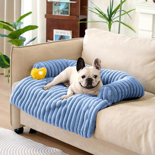 FUNNY FUZZY Pet Couch Cover for Sofa, Calming Dog Bed for Couch, Fluffy Plush Dog Couch Mat for Furniture Protector for Medium Dogs and Cats, 33×28 in, Blue-PurrikoPets