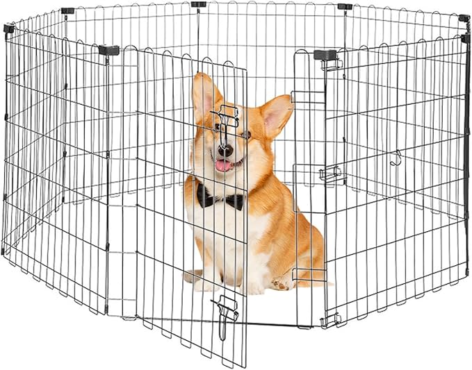 Foldable Dog Playpen 30" Height 8 Panels Metal Exercise Pen with Door - Indoor/Outdoor Puppy Playpen for Small Dogs, Portable Pet Fence for Yard Garden Camping, Black-PurrikoPets