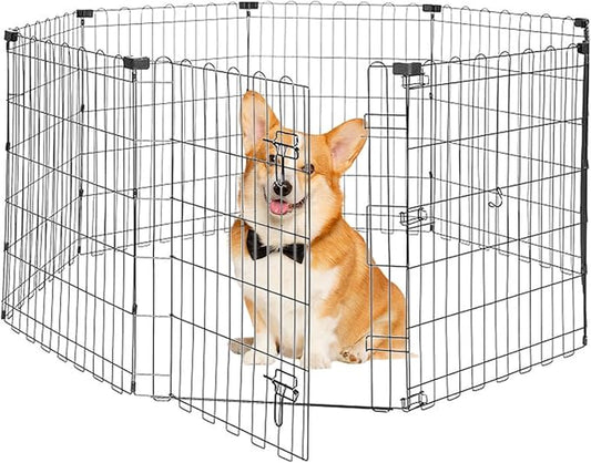 Foldable Dog Playpen 30" Height 8 Panels Metal Exercise Pen with Door - Indoor/Outdoor Puppy Playpen for Small Dogs, Portable Pet Fence for Yard Garden Camping, Black-PurrikoPets