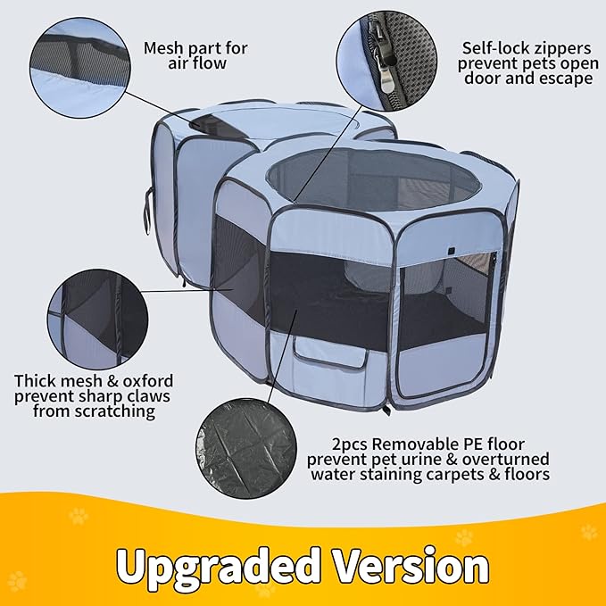 EighteenTek XLarge 2-in-1 Pop up Dog Playpen, Assembly-Free, with Leakproof Pet Pee Pads,Portable Foldable Cat Tent Enclosure Indoor Outdoors Puppy Kittens Small Animals Crates (M, 72" Lx36 Wx24 H)-PurrikoPets