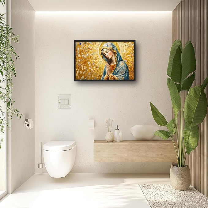 Extra Large Virgin Mary Framed Wall Art for Living Room,Oversized Golden Christian Religious Pictures Wall Decor,Canvas Print Painting Modern Artwork Bedroom Office Bathroom 36L" x 24W"-PurrikoPets