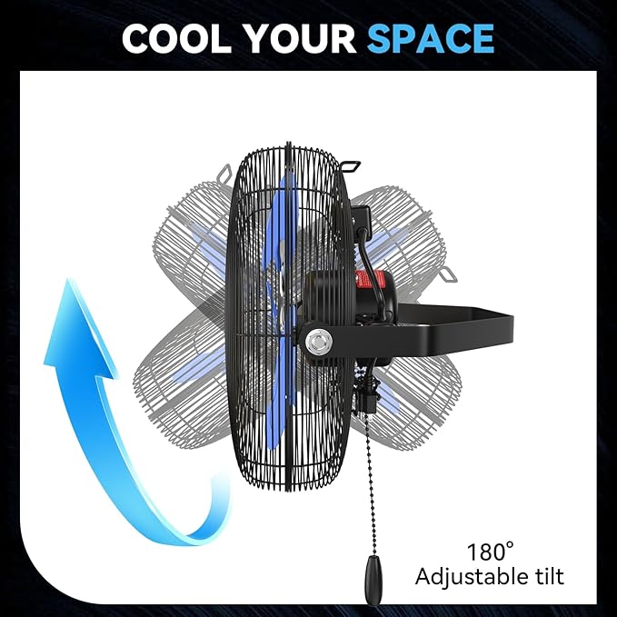 12 IN High Velocity Wall Mount Fan, 3 Speed Industrial Wall Fan with Sealed Motor, 2500 CFM Adjustable Air Circulator for Garage, Commercial, Greenhouse, Warehouse & Gazebo Use, UL Listed-PurrikoPets