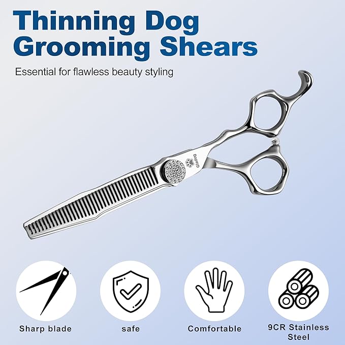 GLADOG 6.5" 9CR Thinning Shears for Dogs - Professional Dog Thinning Scissors with Luxurious Diamond Pivot Nut, Ideal Dog Grooming Scissors for Reducing Bulk, Dog Shears，Dogs Scissor for Grooming-PurrikoPets