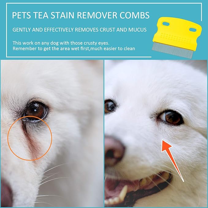 6 Pieces Pet Lice Combs Dog Grooming Flea Cat Tear Stain Comb for Removal Dandruff, Hair Stain, Nit(Pink, Light Blue, Dark Blue, Yellow)-PurrikoPets