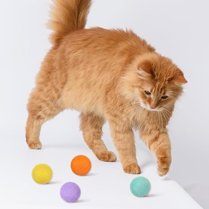 14 PCS Wool Cat Ball Toys, Quiet Play Felt Cat Ball Toys Kitty Kicker Exercise Toy, Fun Colorful Kitty Kitten Toy for Interactive Kitten Balls for Indoor 1.2in-PurrikoPets