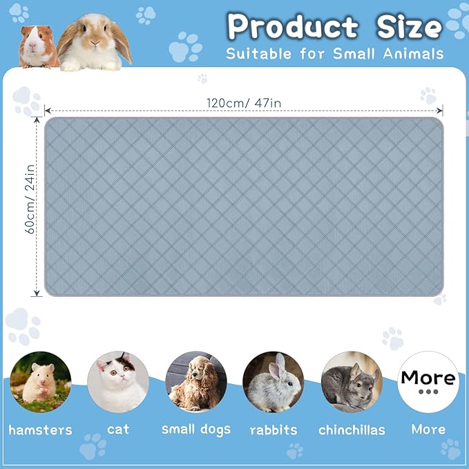 3 Packs Washable Guinea Pig Cage Liners, Waterproof Guinea Pig Pee Pads Reusable Absorbent Bedding Anti Slip Mats for Small Animals Bunny Rabbit Hamster (47 x 24in)-PurrikoPets
