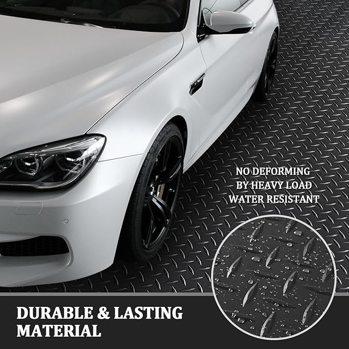 16.4 x 3.3Ft Garage Rubber Flooring Roll, 3 mm Thickness Floor Mat, Diamond Plate PVC Rubber Trailer Mats Non-Slip Flooring for Garage Gym Horse Stall Home Patio (Black)-PurrikoPets