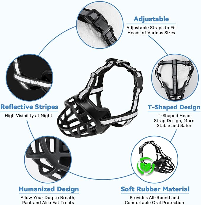 Dog Muzzle for Large Dogs, Breathable Basket Muzzles for Small, Medium and X-Large Aggressive Dog, Allows Panting Drinking, Suitable for Grooming Trimming Training (1, Blacks)-PurrikoPets