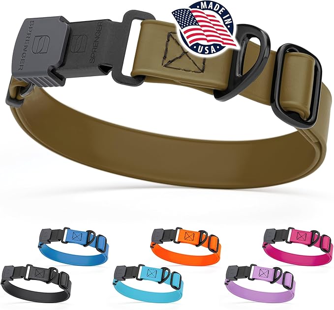 Dogline Biothane Waterproof Dog Collar with Herm Sprenger Black Stainless Steel Quick Release Buckle – Heavy Duty Tactical Durable Collar for Dogs – Comfortable and Safe Pet Collar W3/4" L12-19 Brown-PurrikoPets