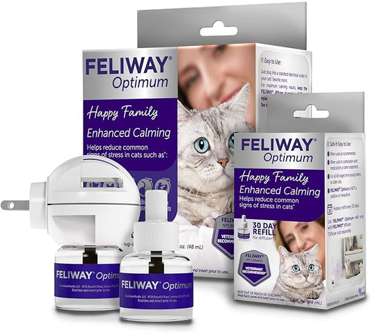 FELIWAY Optimum Cat, Enhanced Calming Pheromone Diffuser: 1 Diffuser & 2 Refills (60 Days)-PurrikoPets
