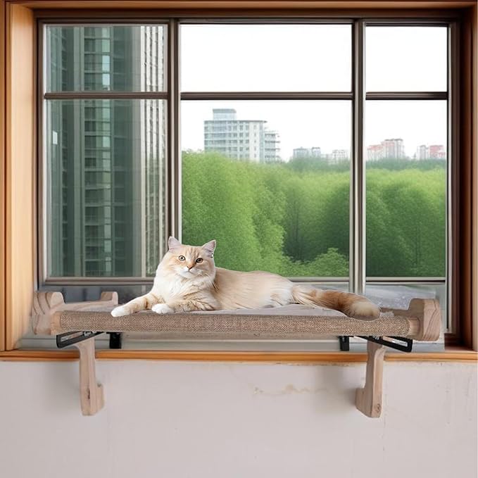 aborishthink Adjustable Cat Window Perch | Sturdy Cat Hammock Window Seat Durable Wood & Metal Frame | Breathable Cover | Ideal for Large & Heavy Cats | Easy Installation for Windowsill-PurrikoPets
