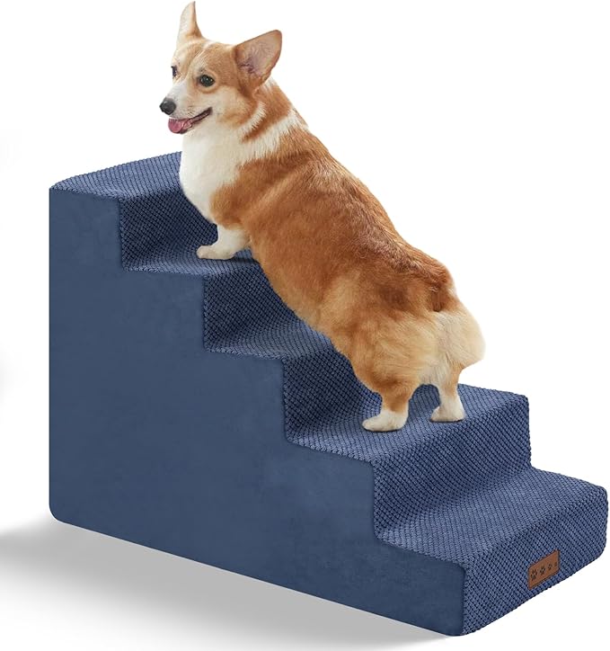 GGIB Dog Stairs for Small Dogs and Cats - Non-Slip Steps for High Bed, Sofa, Couch - Pet Ramp with Removable Washable Cover, Navy, 22" H, 5-Step-PurrikoPets