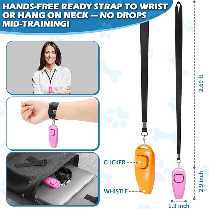 2-in-1 Dog Training Clicker Whistle for Training and Recall, Training Accessories for Puppy, Cats, Horses & Small Animals - 2 Pack with Lanyard, Reward Your Pets Efficiently(Pink + Orange)-PurrikoPets
