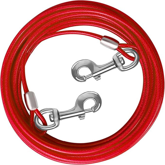 Dog Tie Out Cable 10/15/20/25/30 FT Runner for Yard Steel Wire Cable with Durable Superior Clips Red Chains for Outside Dog Lead for Large Up to 165 Lbs-PurrikoPets