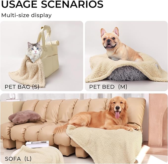 1 Pack 3 Calming Blankets Fluffy Premium Fleece Pet Blanket Soft Sherpa Throw for Dog Puppy Cat Beige Large (41" x31'')-PurrikoPets