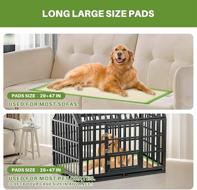 Gardner Pet Dog Pee Pads Extra Large 29"x47", XL Thicker ECO Green Disposable Puppy Training Pads Super Absorbent Full Edge-Wrapping Pad for Dogs, Puppies, Cats, Rabbits (50 Count)-PurrikoPets
