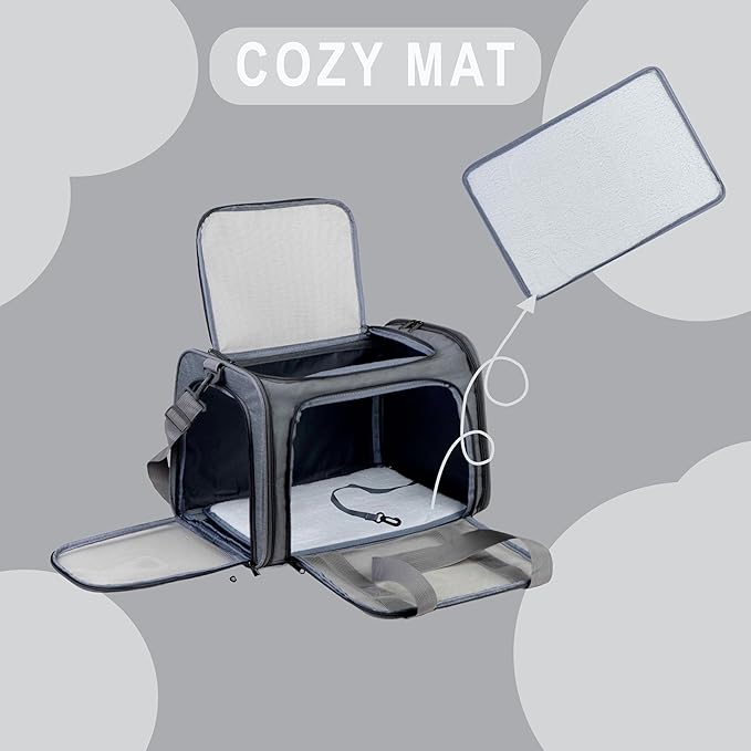 Airline Approved Soft Sided Pet Carrier for Small and Medium Dogs, Cats, and Puppies (Up to 15 lbs), Collapsible Portable Travel Bag for Dogs Cats (Grey)-PurrikoPets