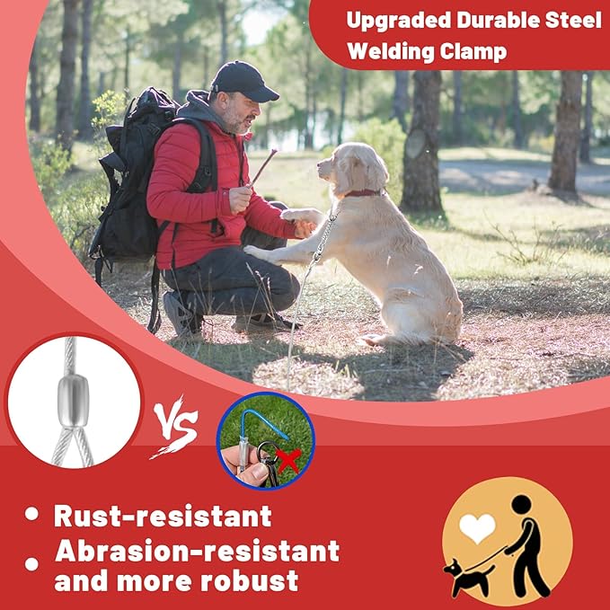 Dog Tie Out Cable 10/15/20/25/30FT Dog Run Cable Rosy Pink/Blue/Purple/Silver/Red/Green/YellowTie Out Cable for Large Dogs Heavy Duty for Outside Hold Large Dogs Up to 250LBS-PurrikoPets