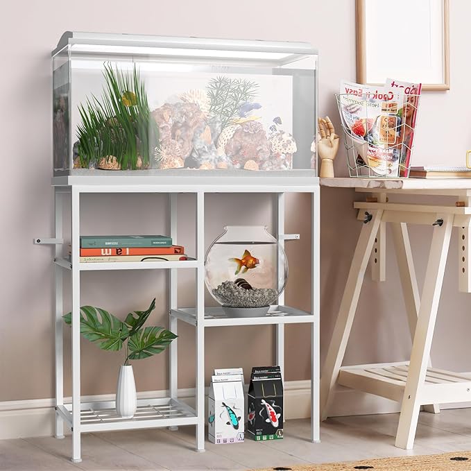 20 Gallon Fish Tank Stand White Metal Aquarium Stand Turtle Tank Stand Reptile Tank Stands 3 Tier Fish Tank with Stand-PurrikoPets