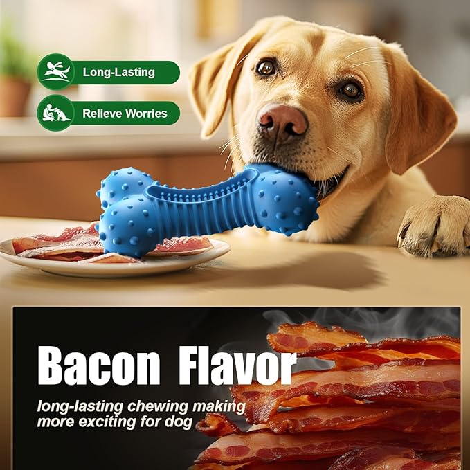 Dog Toys for Aggressive Chewers, Chew Toys for Medium Large Dogs, Durable Natural Rubber Toys with Bacon Flavor, Indestructible Dog Toy,Blue-PurrikoPets
