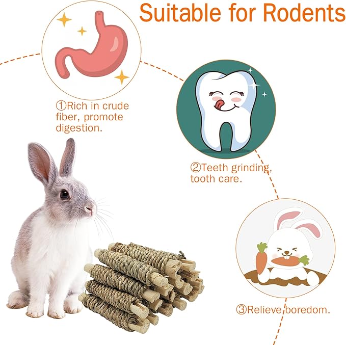 Fhiny 18 PCS Guinea Pig Chew Toys, Natural Seagrass Sweet Bamboo Molar Sticks for Teeth Bunny Chew Toys Cage Accessories for Rabbit Bunny Guinea Pig Chinchilla Hamster-PurrikoPets