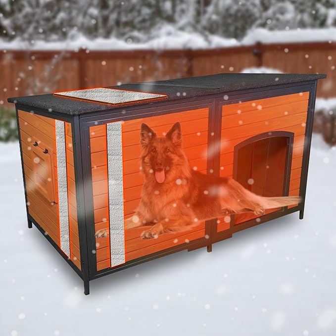 Extra Large Dog House Outdoor 59.1" L Outside Insulated Dog Kennel Weatherproof Winter, 6 Sides All-Round Foam for Small Medium Large Extra Large Dogs, Strong Metal Chew Proof Frame Window-PurrikoPets