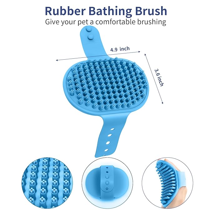 5 in 1 Dog Grooming Kit - Self-Cleaning Slicker Brush for Shedding Short Long Haired Dogs & Cats, Includes Pet Comb, Flea Comb, Bath Brush, Undercoat Rake - Complete Fur Care Set - Blue-PurrikoPets