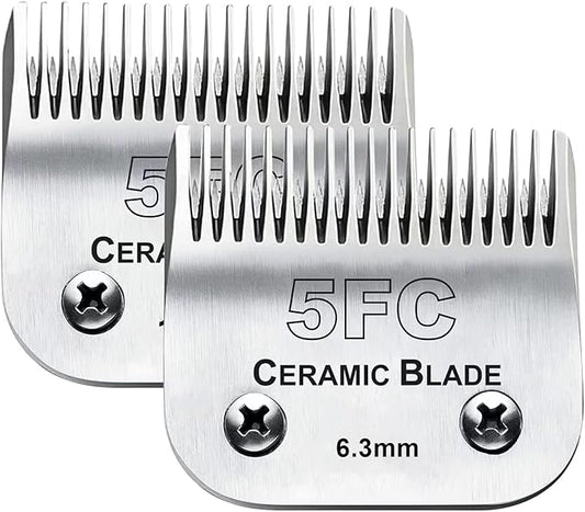 2PC 5FC Blade Dog Grooming Clipper Replacement Blades Compatible with Andis Dog Clippers,Detachable Ceramic Blade & Stainless Steel Blade,Size-5 FC 1/4-Inch Cut Length (64122)-PurrikoPets
