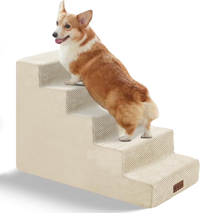 GGIB Dog Stairs for Small Dogs Pet Stairs for Sofa Couch Dog Ramp Pet Steps with Removable Washable Cover, Beige, 22" H, 5-Step-PurrikoPets