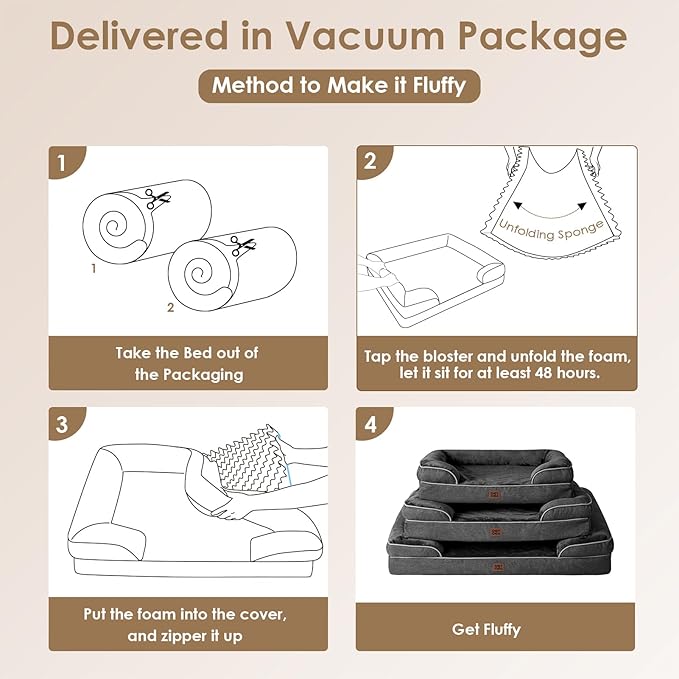 EHEYCIGA Orthopedic Dog Beds for Large Dogs, Waterproof Memory Foam Large Pet Bed with Sides, Non-Slip Bottom and Egg-Crate Foam Dog Couch Bed with Washable Removable Cover, Dark Grey-PurrikoPets