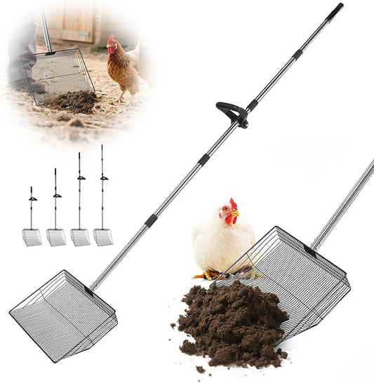 15" Widely Chicken Coop Poop Scooper- Ergonomic Chicken Poop Scooper with 38" to 77" Adjustable Long Handle, Extra-Large Scoop for Sand and Litter, Easy-to-Clean, Multi-Scene Use for Poultry-PurrikoPets