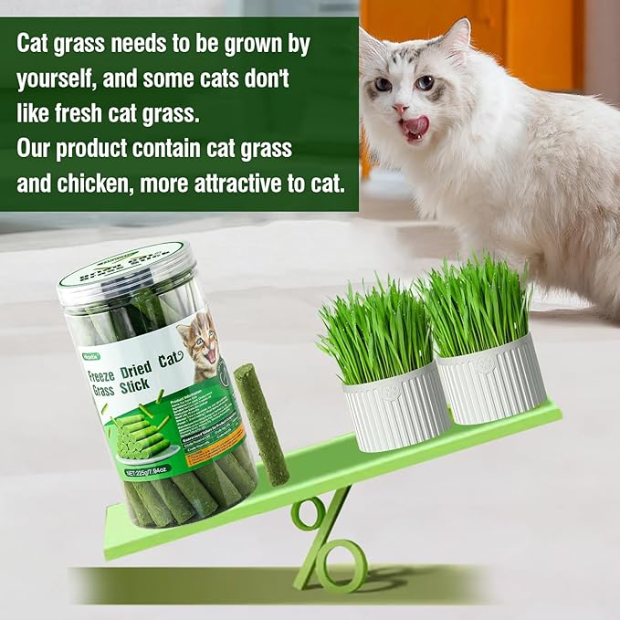 225g Cat Grass Teething Stick, Delicious Cat Treat Snack Edible Cat Chew Toy for Teeth Cleaning and Hairball Removal in Cats-PurrikoPets