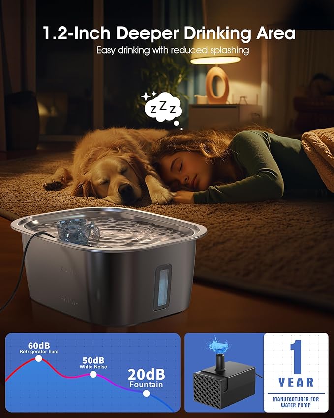 Dog Water Fountain for Large Dogs - 3 Gallon Stainless Steel Dog Water Bowl Dispenser with 4 Filters, Automatic Big Extra Large Capacity Pet Water Fountain, Easy Clean with Quiet Pump-PurrikoPets