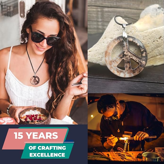 BESHEEK Murano Inspired Peace Sign Blown Glass Lampwork Art Pendant Necklace for Women Handcrafted Artisan Hypoallergenic Italian Style Jewelry