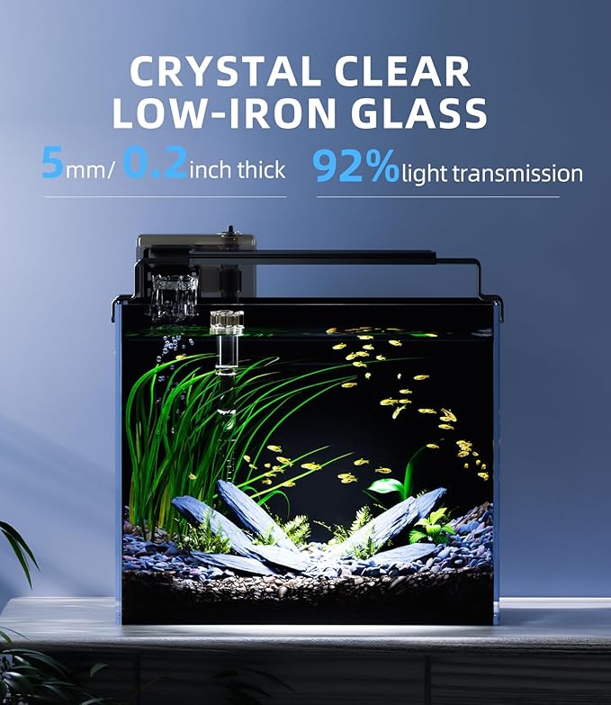 3 Gallon Fish Tank Aquarium Kit with Filter, LED Light with Timer, Siphon Vacuum Cleaner, Lid, Self-Cleaning Glass Rimless Betta Tank-PurrikoPets