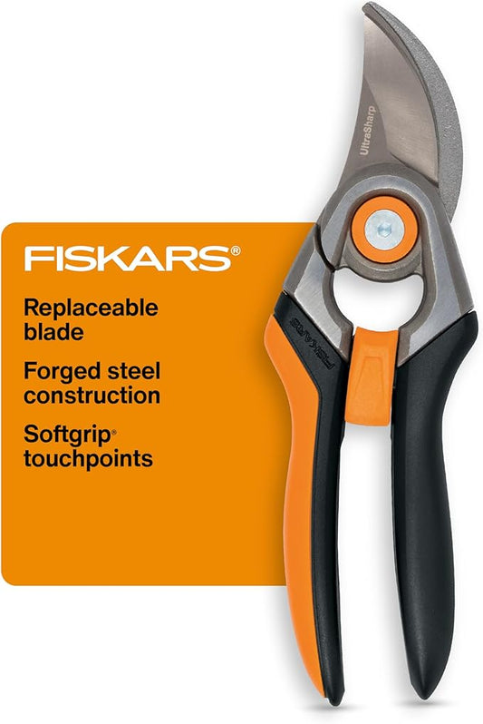 Fiskars Bypass Pruning Shears, 1-Inch Cut Capacity Softgrip Pruner, Forged Steel Replaceable Blade Stays Sharp Through Heavy Use with Rust Resistant, Low-Friction Coating-PurrikoPets