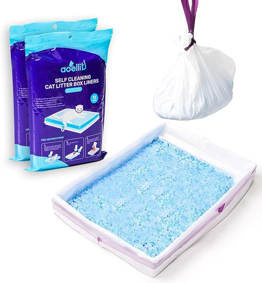 24 Count Litter Box Liners, Waste Bags Compatible with Pet-safe ScoopFree Self-Cleaning Litter Box Tray Refills, Drawstring Litter Bags for Reusable Tray, Pre-Separated (38"L x 14.5"W x 7.8"H)-PurrikoPets