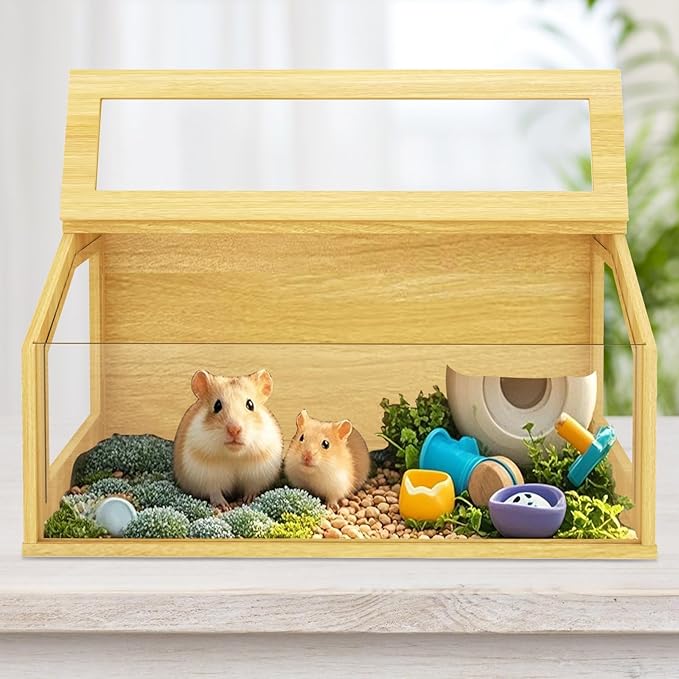 32" Wooden Hamster Cage, Chewproof Gerbil Cages and Habitats, Openable Top Roof Window with Silencing Pad, Guinea Pig Cage for Small Animals, Dwarf and Syrian Hamster, 32 x 16 x 16 Inches-PurrikoPets