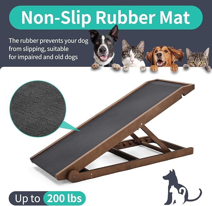 Dog Ramp, Adjustable Height Wooden Folding Pet Ramp for Bed, Couch,SUV-High Traction, Portable Paw Ramps for Small & Large Old Dogs & Cats - Furniture Quality-PurrikoPets