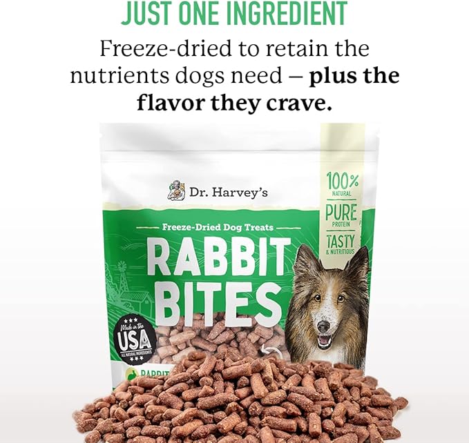 Dr. Harvey's Rabbit Bites Freeze-Dried Raw Dog Treats, Single Ingredient, All-Natural Rabbit Meat Protein for Dogs, Allergen-Free, 7 Ounces (1 Pack)-PurrikoPets