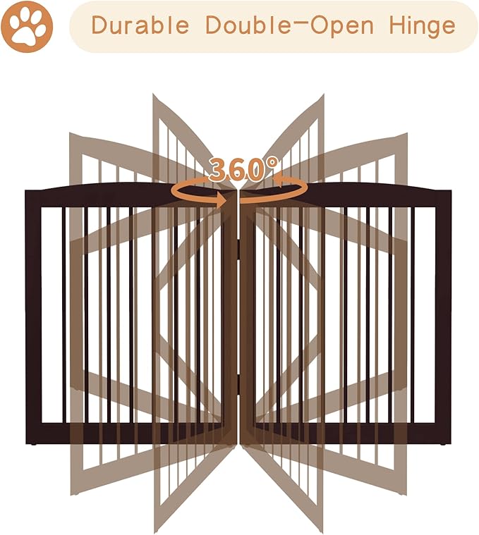 Freestanding Pet Gate for Dogs, Foldable Wooden Dog Gate for House, Indoor Dog Gate for Doorways, Stairs, Gates for Dogs Indoor, Support Feet Included, 24" Height 3 Panels, Brown-PurrikoPets