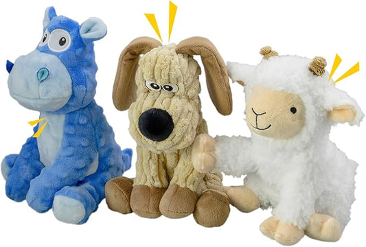 3Pack Squeaky Stuffed Dog Toys- Indoor&Outdoor Playing Toys for Large to Small, Durable Plush Toys to Keep Them Busy- Animal Shape Crinkle Toy-PurrikoPets