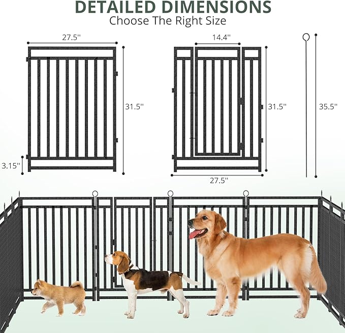 Dog Fence Outdoor Indoor, 32" Inch Height 16 Panels Dog Playpen for Large/Medium/Small Dogs Metal Dog Pen for Yard Camping and RV | Black-Silver-PurrikoPets