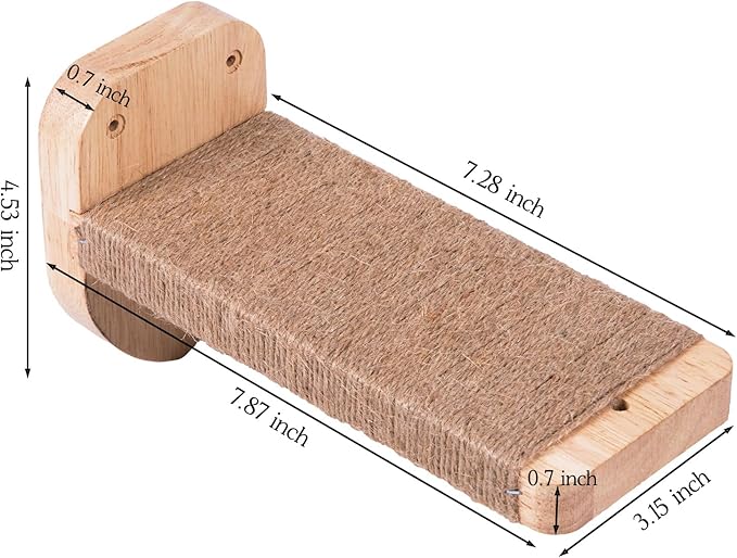 3pcs Cat Wall Steps, Climbing Mounted Furniture, Shelves With Hemp Rope Covered, Solid Wood Ladder for Playing and Climbing (Large-Wood)-PurrikoPets