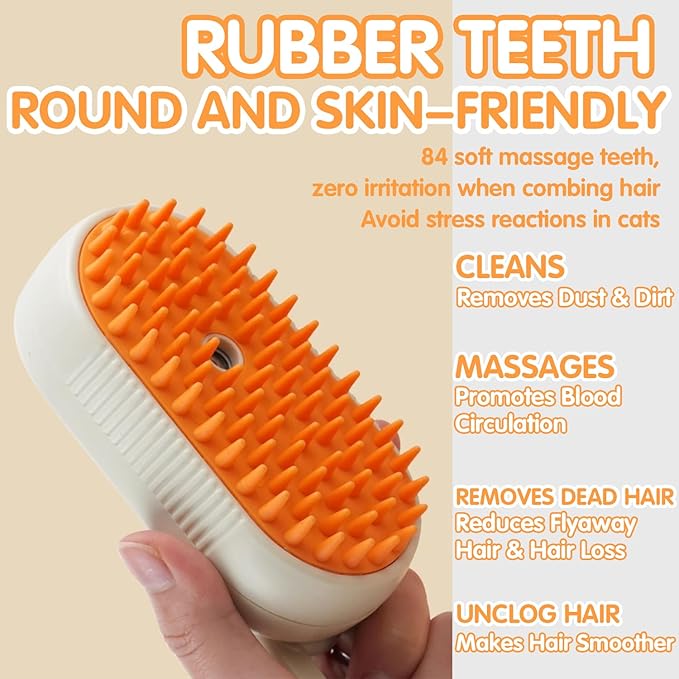 4 in 1 Cat Steam Brush for Shedding, Rechargeable Steam Cat Brush With Rotating Handle, for Massaging and Cleaning Shedding Pet Hair, for Cats Dogs (White)-PurrikoPets