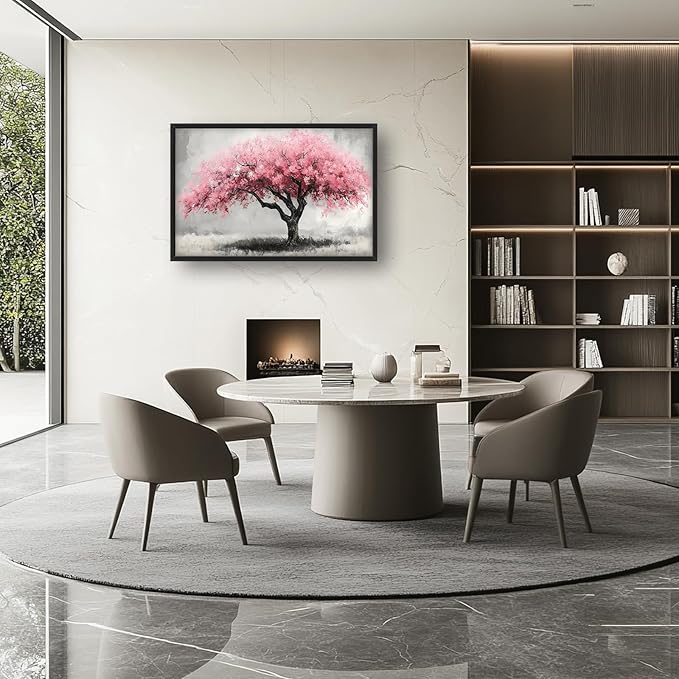 Extra Large Framed Pink Tree Wall Art,Abstract Tree of Life Wall Decor,Pink and Grey Pictures for Living Room,Canvas Print Painting Modern Artwork Bedroom Office Bathroom Home Decor 36L x24W-PurrikoPets