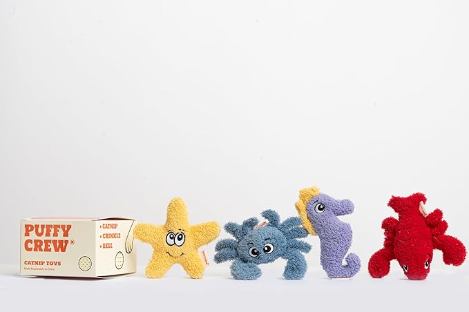 4 Pack Interactive Catnip Cat Plush Toy, Ocean Theme Set, 5'', for All Breed Size Cats (4 in 1)-PurrikoPets