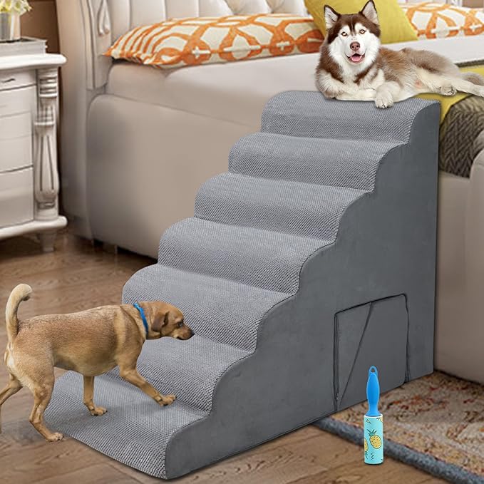 Dog Stairs & Steps for High Beds 30-36 inches High Tall, LitaiL 33inch 7 Steps Pet Stairs/Steps for High Beds Small Large Dogs, Non-Slip Dog Ramps/Ladder for Old Dogs/Cats-PurrikoPets
