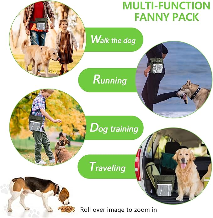 Dog Treat Pouches for Pet Training with Magnetic Closure Treat Pouches for Pet Training,Large Dog Treat Training Pouch and Dog Clicker,Training Treat Pouch Built-in Poop Bag Dispenser-Green-PurrikoPets